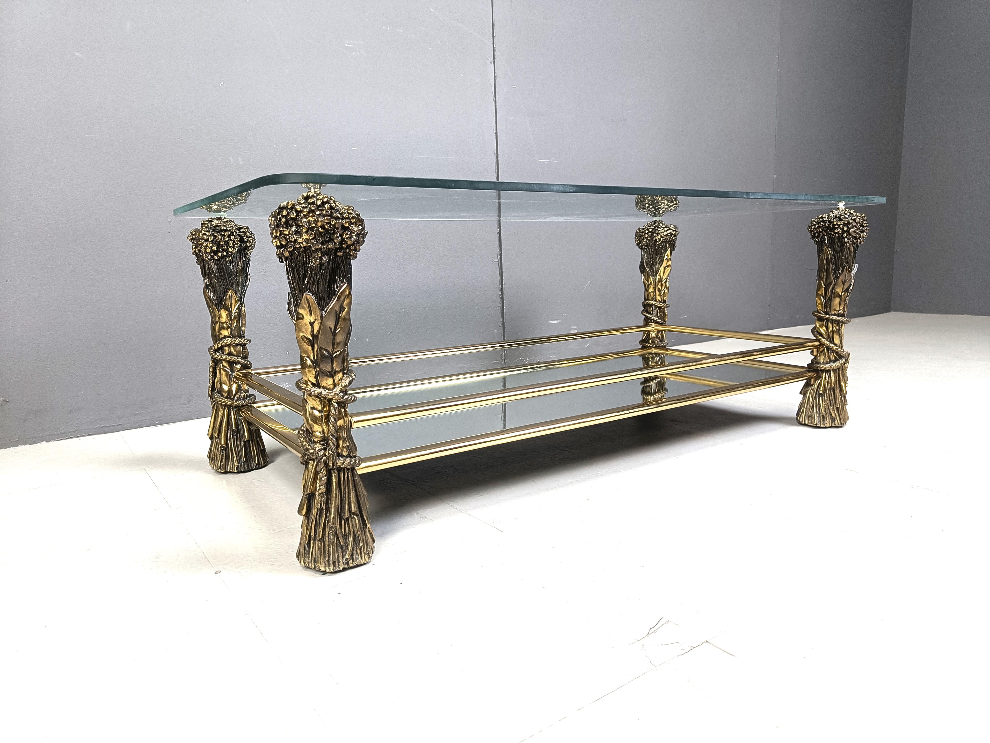 Table basse à fleurs en laiton, années 1970 Bon état - En vente à Leuven, Vlaams Gewest