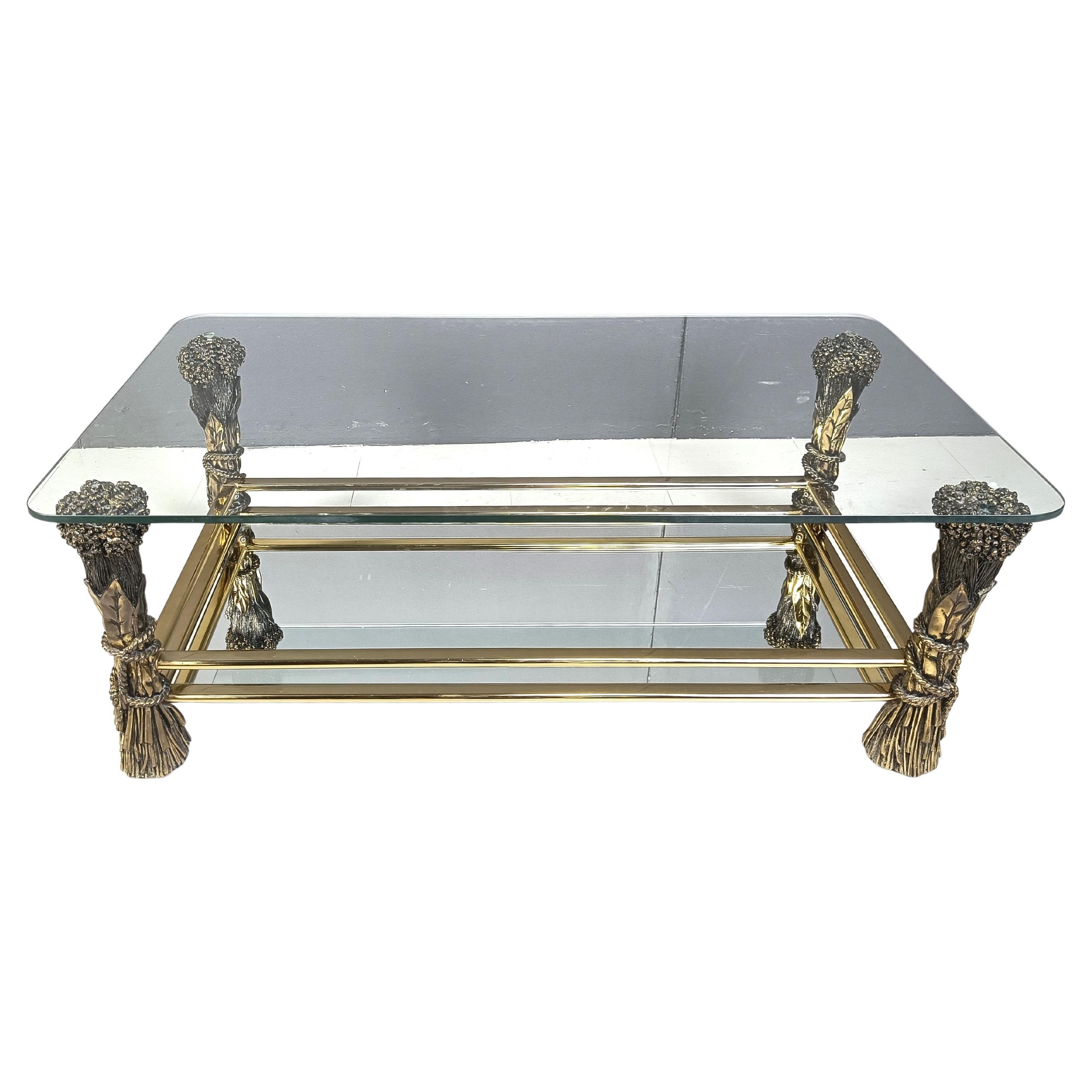 Table basse à fleurs en laiton, années 1970