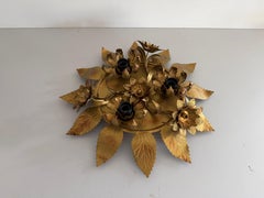 Brass Flower Design 3-armed Flush Mount Lamp, 1960s, Germany