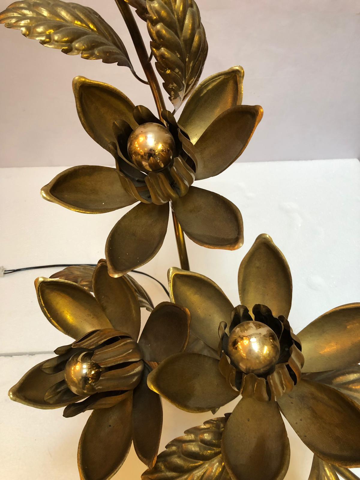 Late 20th Century Brass Flower Lamp, circa 1970 For Sale