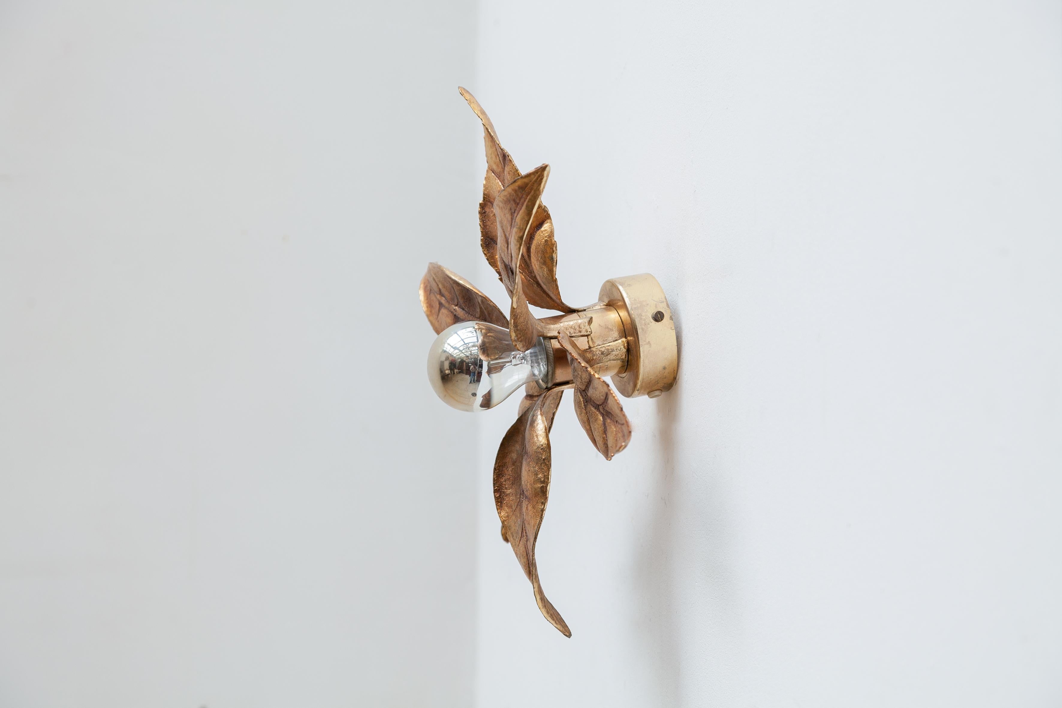 Austrian Brass Flower Leave Sconces in style of Willy Daro, 1970s, Belgium