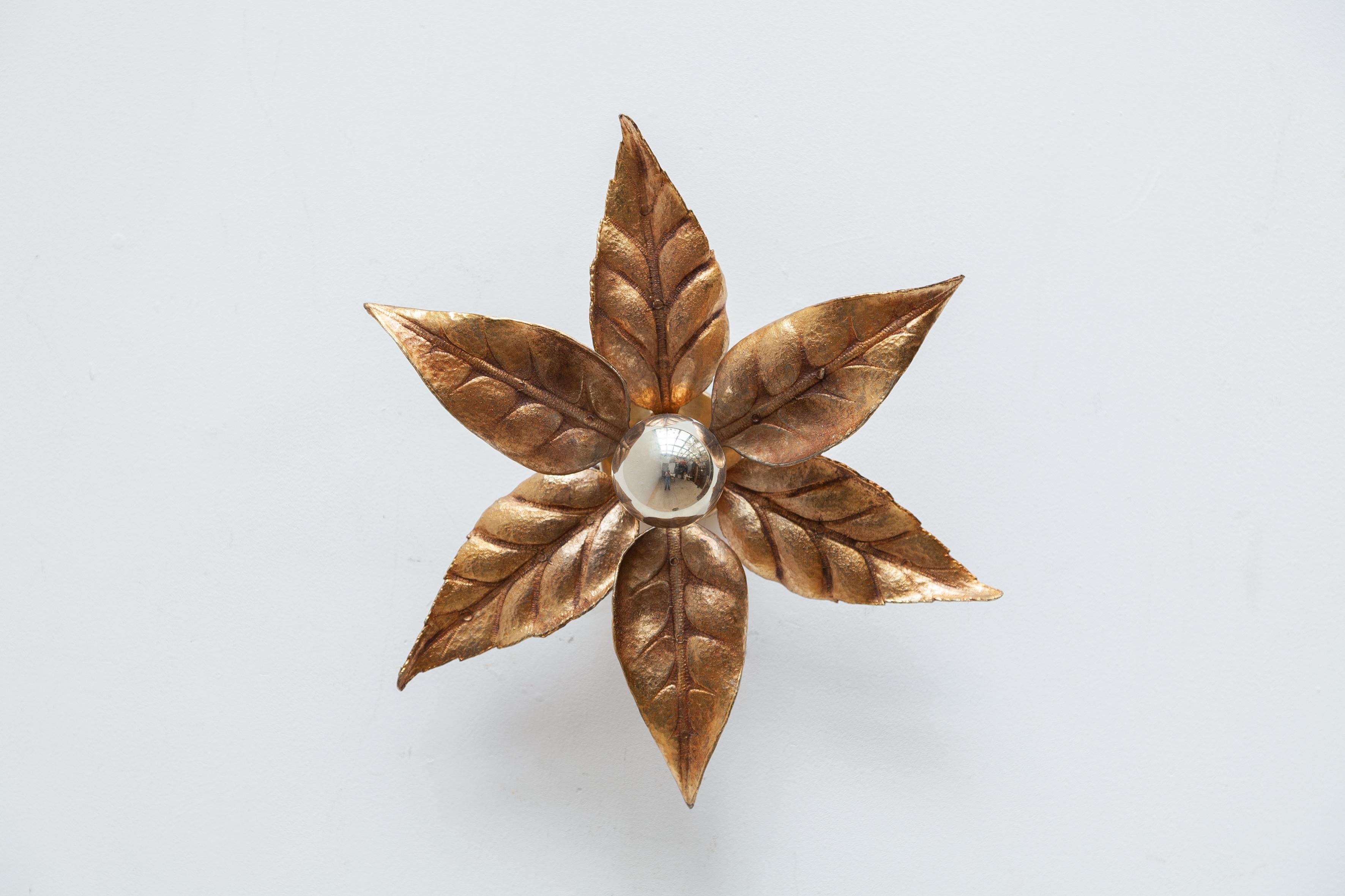 Brass Flower Leave Sconces in style of Willy Daro, 1970s, Belgium 1