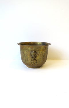 Brass Flower Plant Holder Cachepot Jardiniere w/Lion Head Design Regency Style