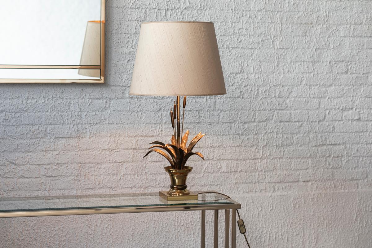 Brass flower table lamp by Maison Charles, France, 1970s 3