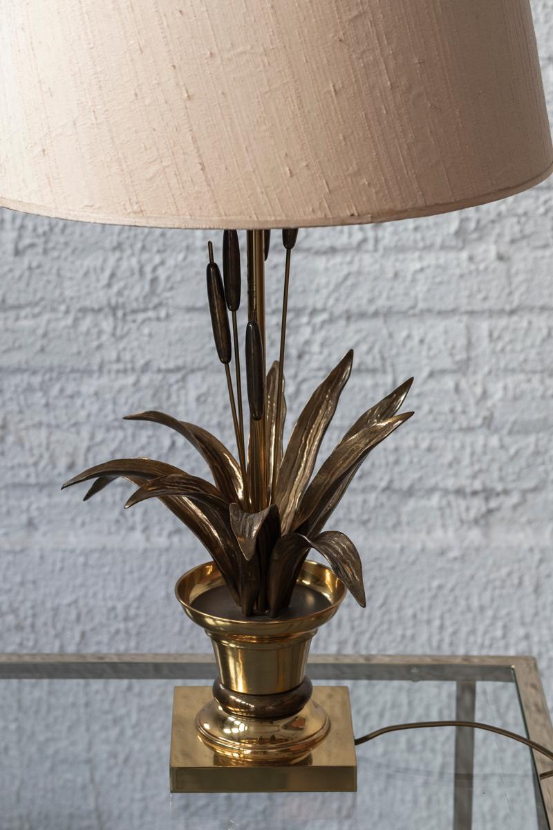 Hollywood Regency Brass flower table lamp by Maison Charles, France, 1970s
