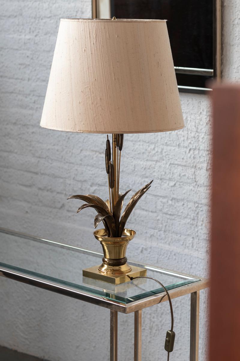 French Brass flower table lamp by Maison Charles, France, 1970s