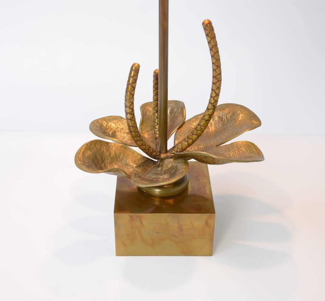 Modern Brass Flower Table Lamp in the Manner of Maison Charles