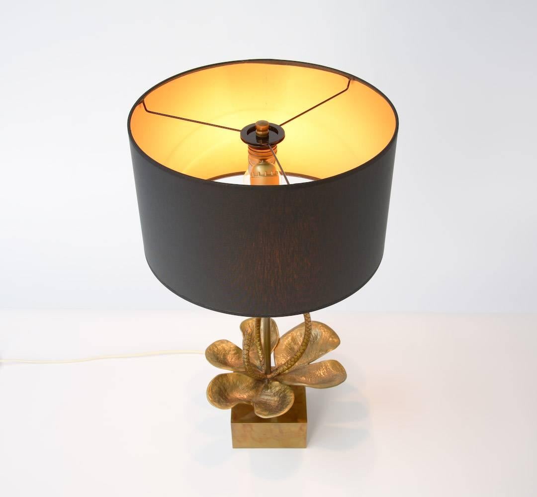 Brass Flower Table Lamp in the Manner of Maison Charles 1
