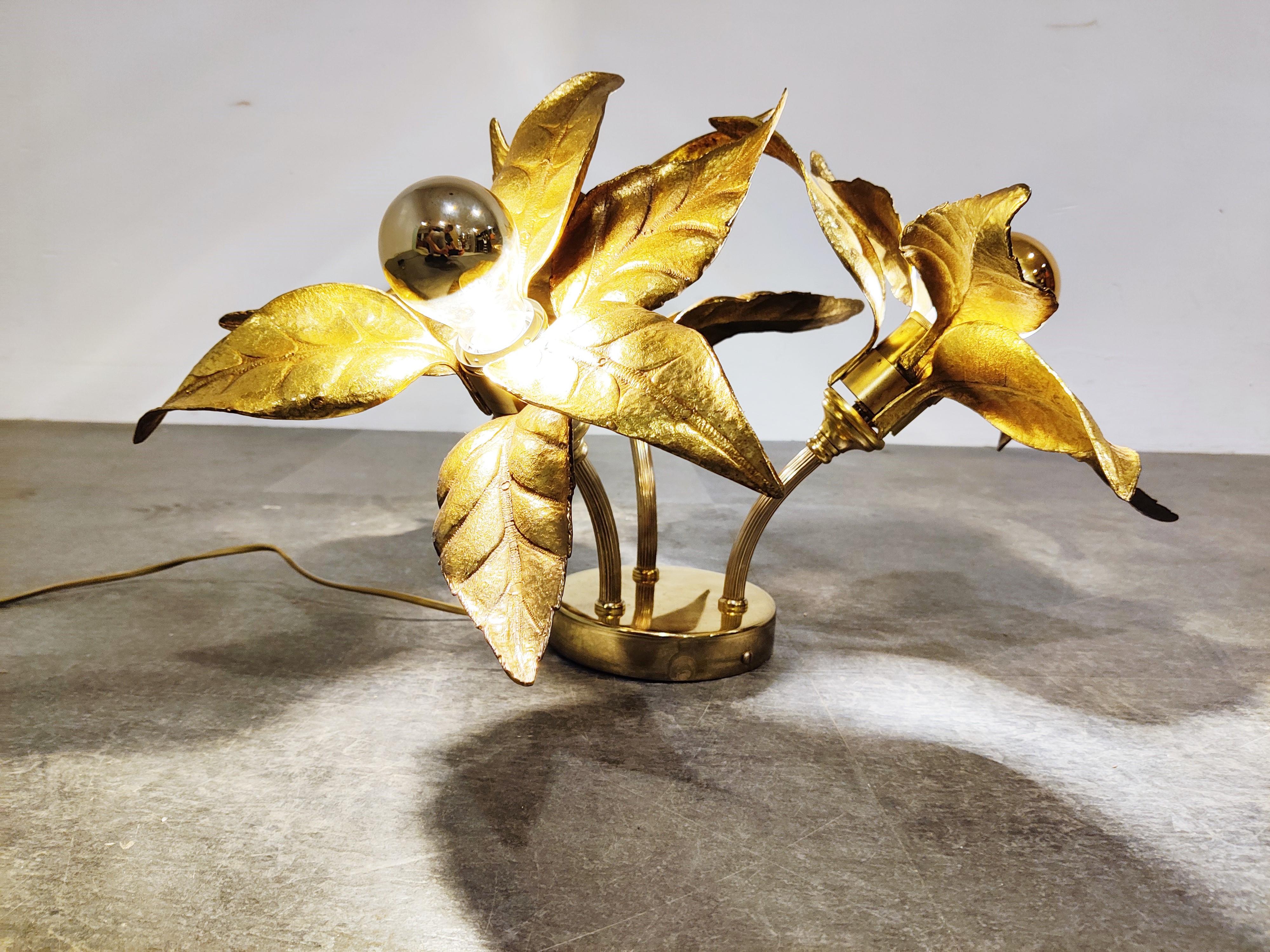 Hollywood Regency Brass Flower Table or Ceiling Light by Willy Daro, 1970's