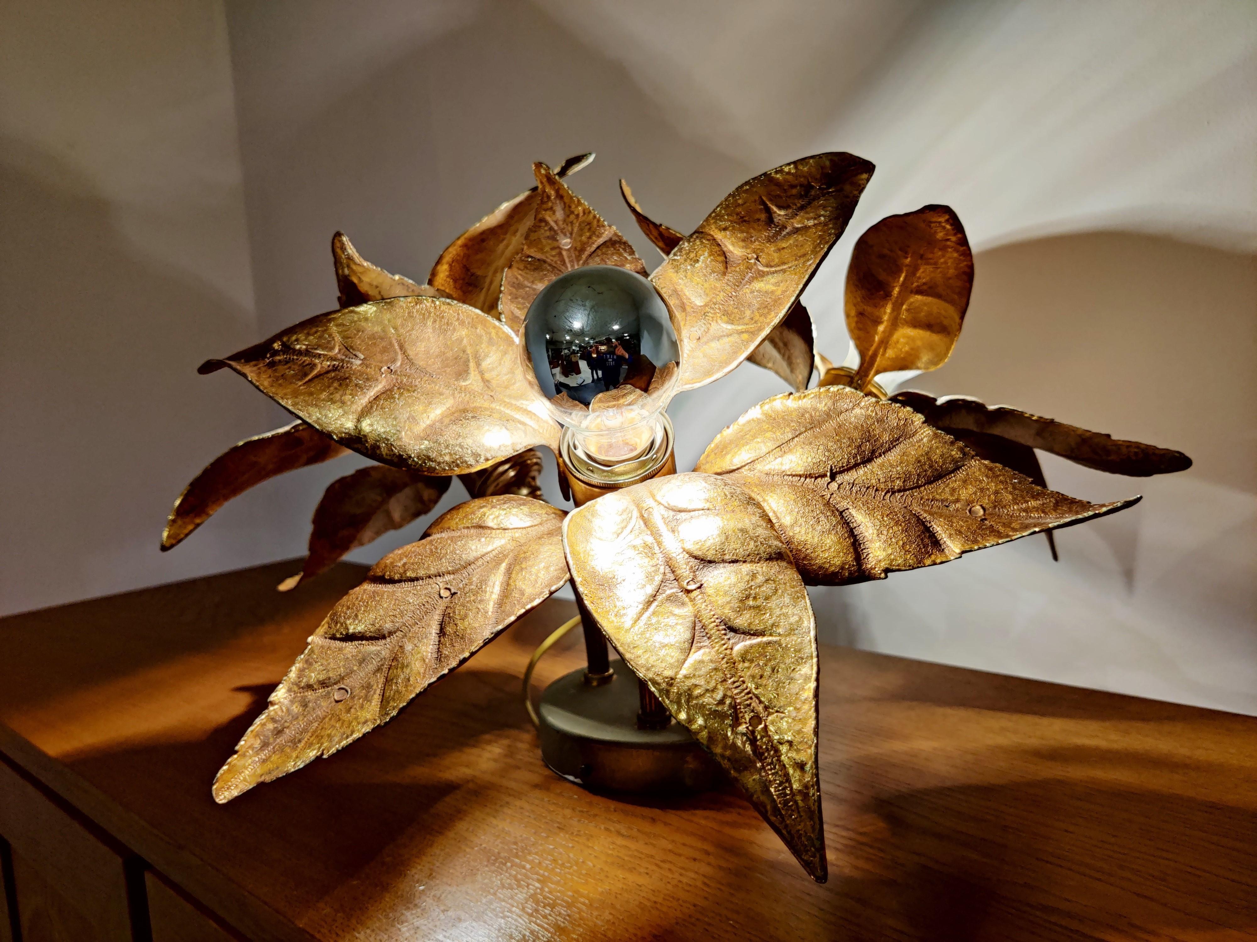 Belgian Brass Flower Table or Ceiling Light by Willy Daro, 1970's