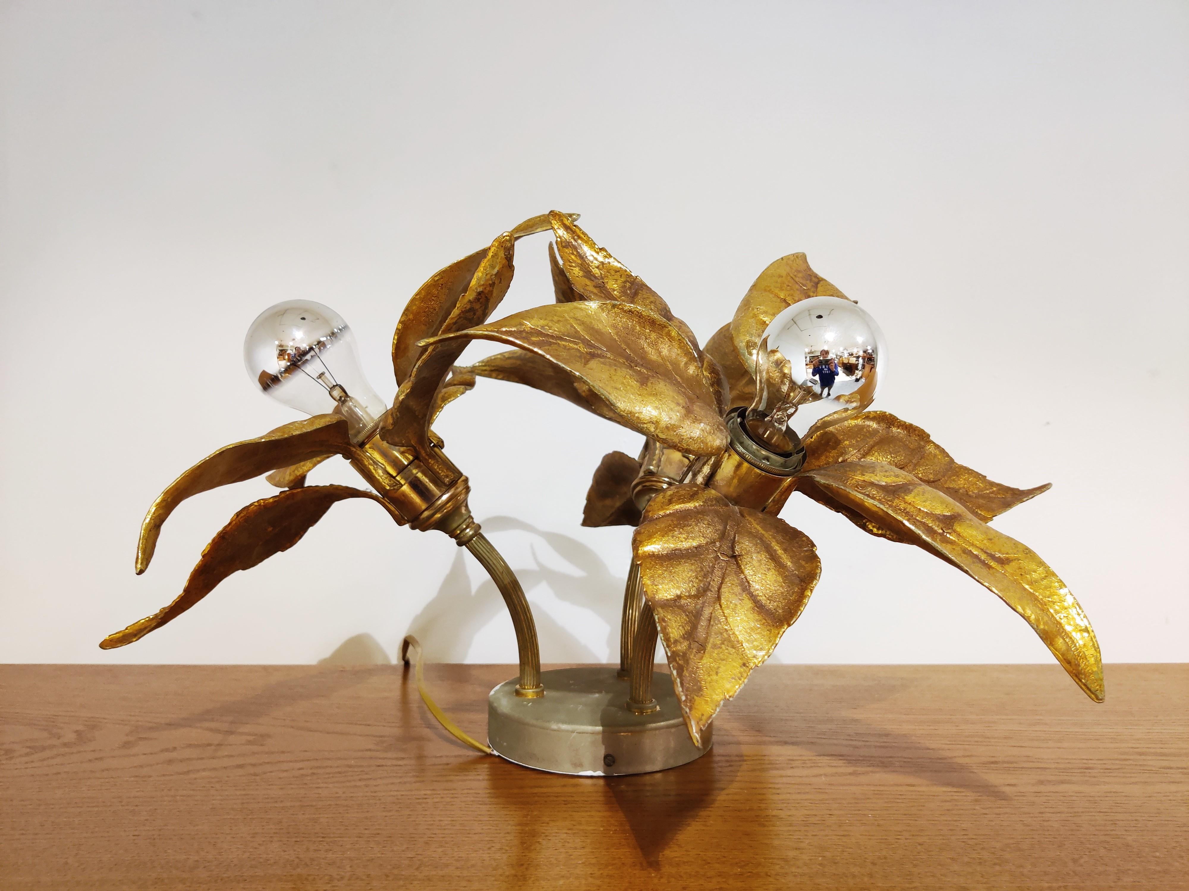 Brass Flower Table or Ceiling Light by Willy Daro, 1970's In Good Condition In HEVERLEE, BE