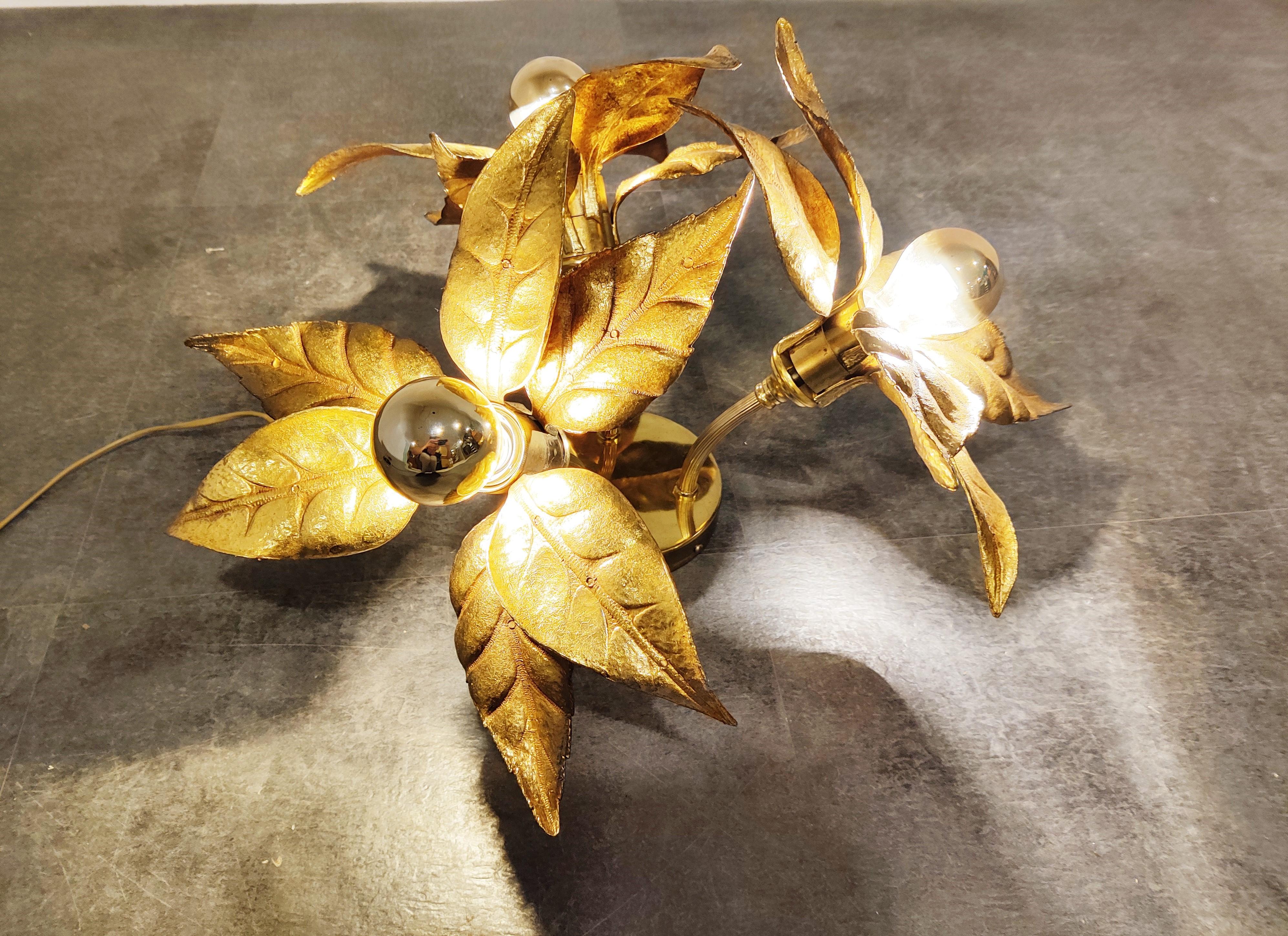 Late 20th Century Brass Flower Table or Ceiling Light by Willy Daro, 1970's