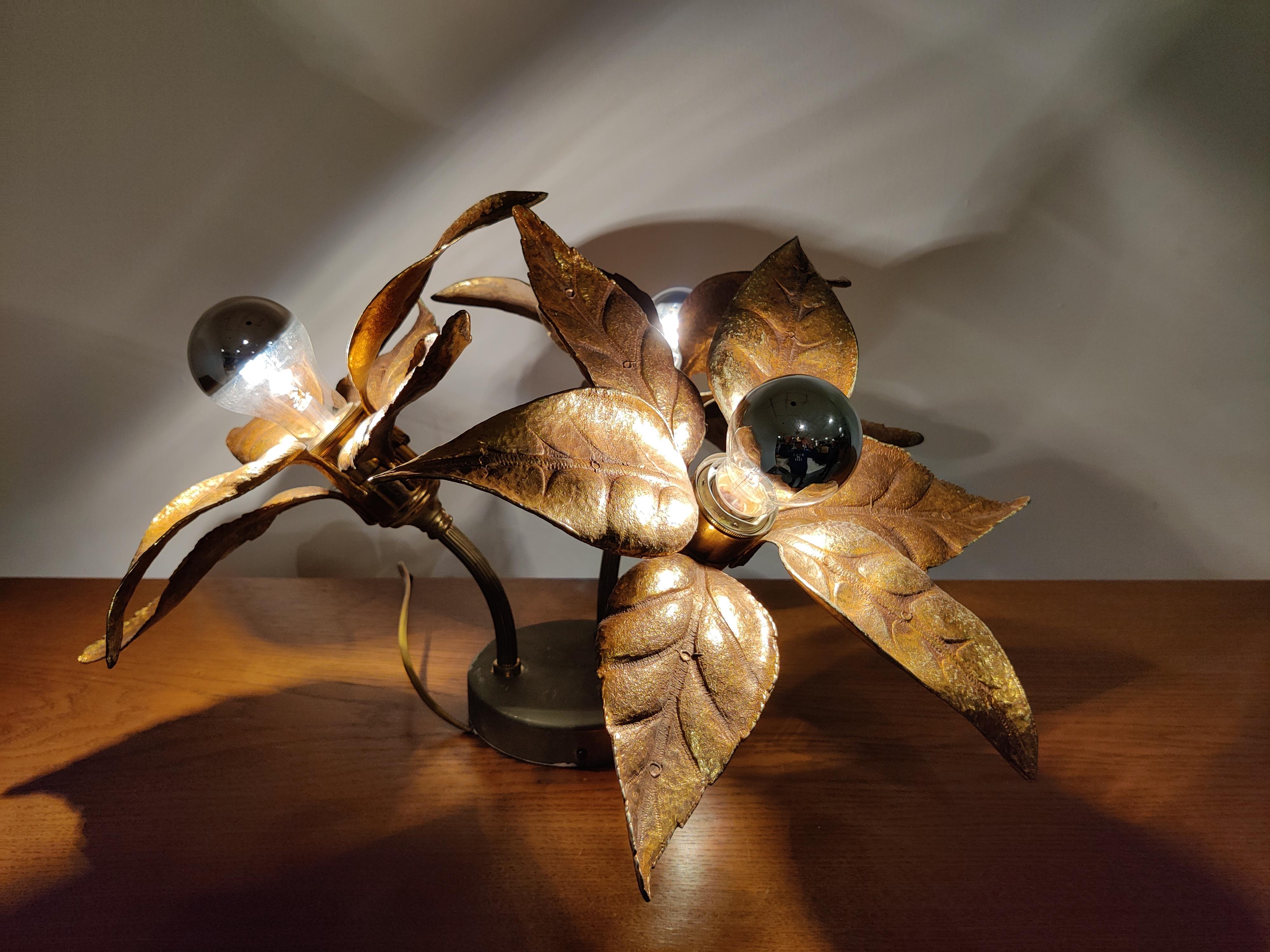 Brass Flower Table or Ceiling Light by Willy Daro, 1970's 1