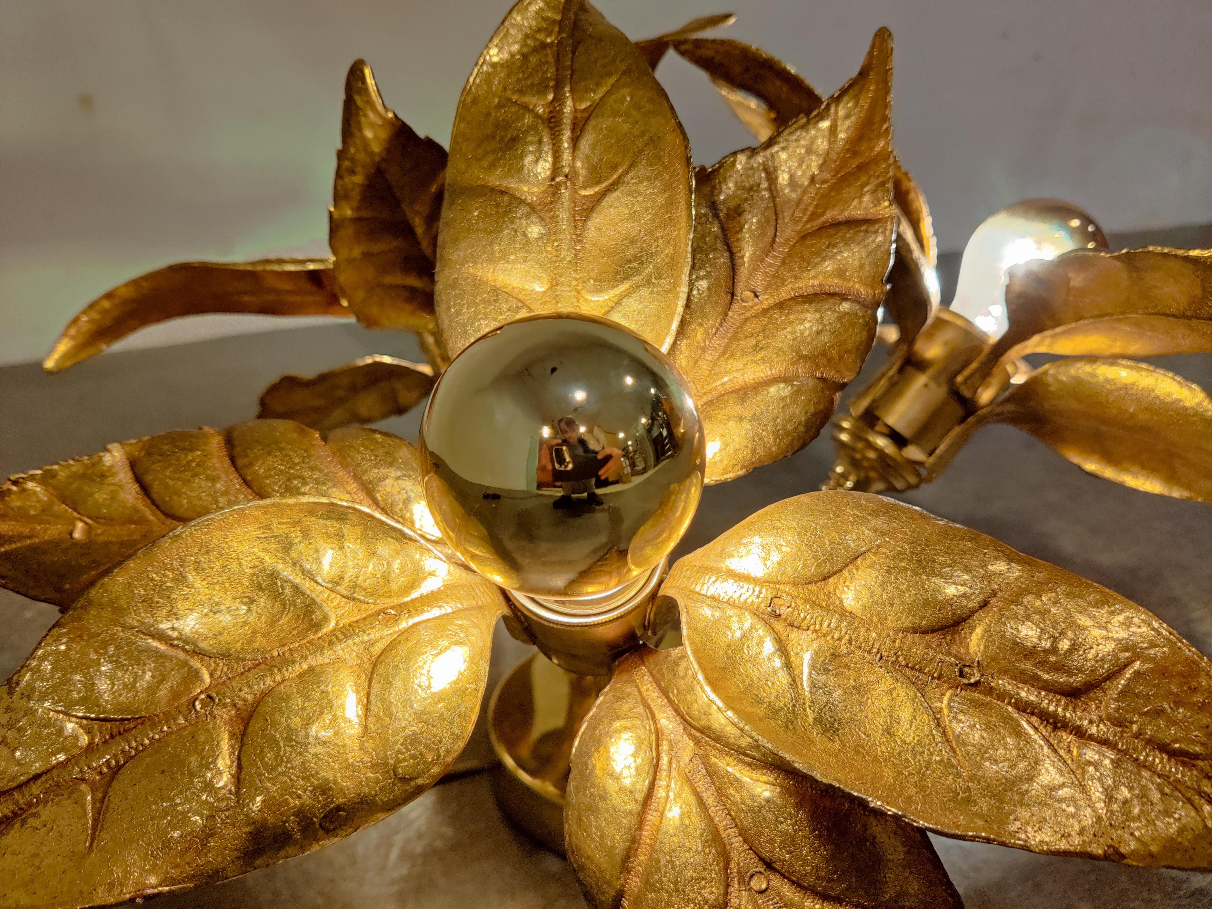 Brass Flower Table or Ceiling Light by Willy Daro, 1970's 1