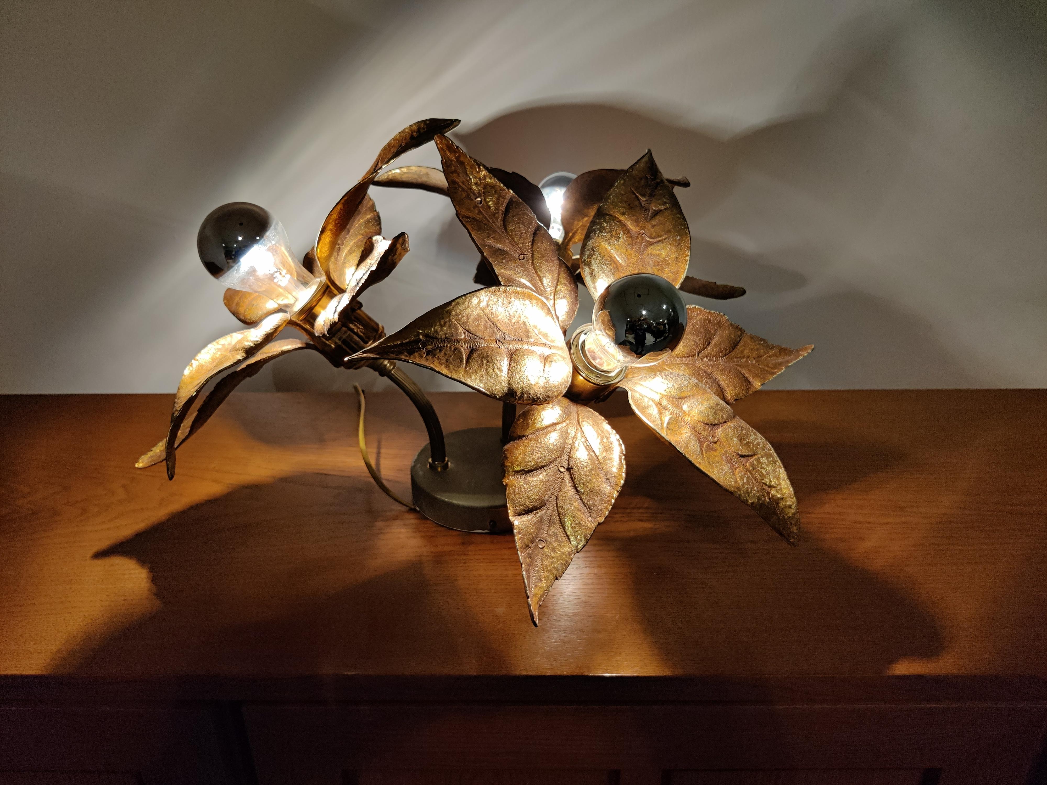 Brass Flower Table or Ceiling Light by Willy Daro, 1970's 2