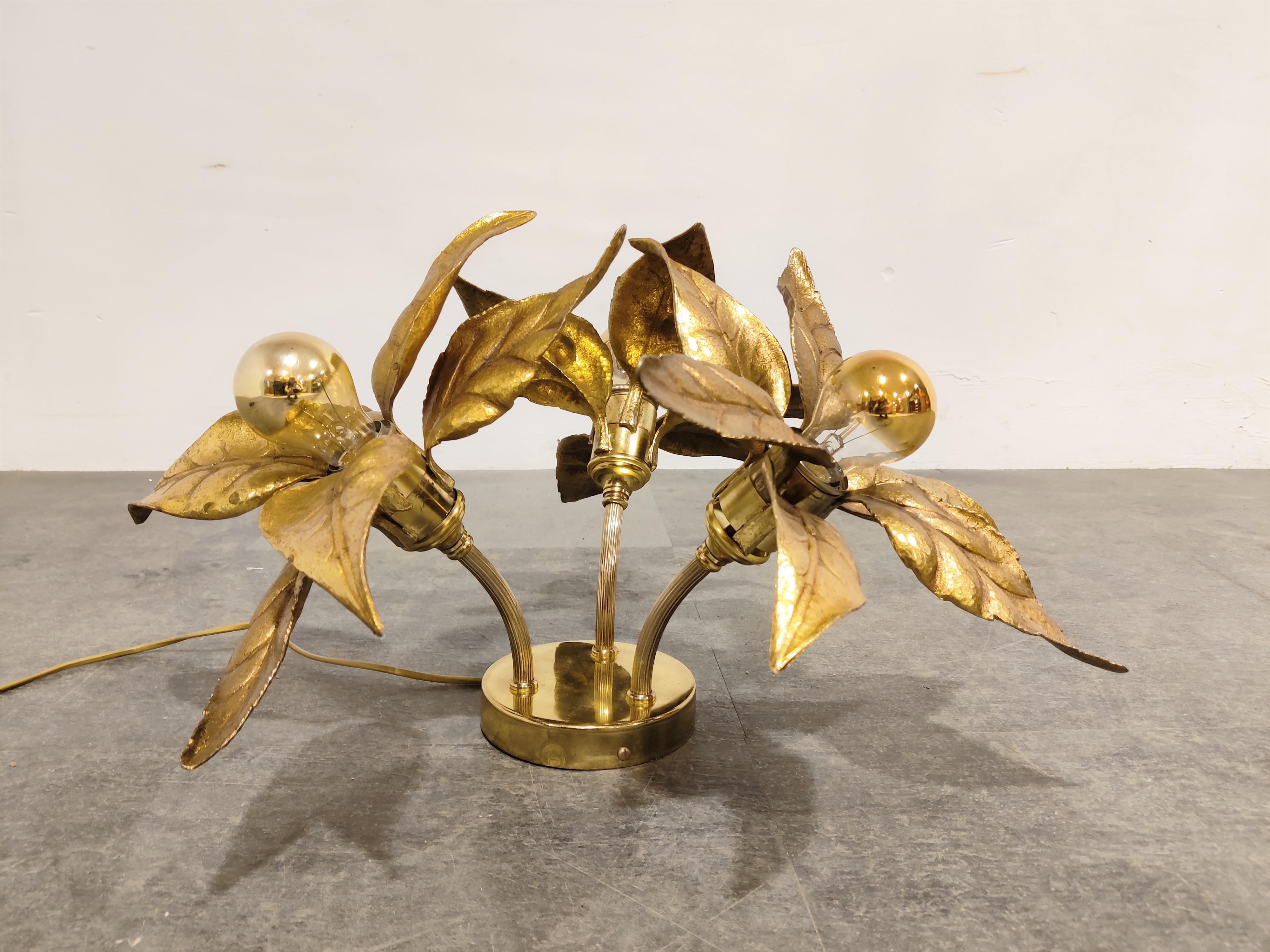 Brass Flower Table or Ceiling Light by Willy Daro, 1970's 3