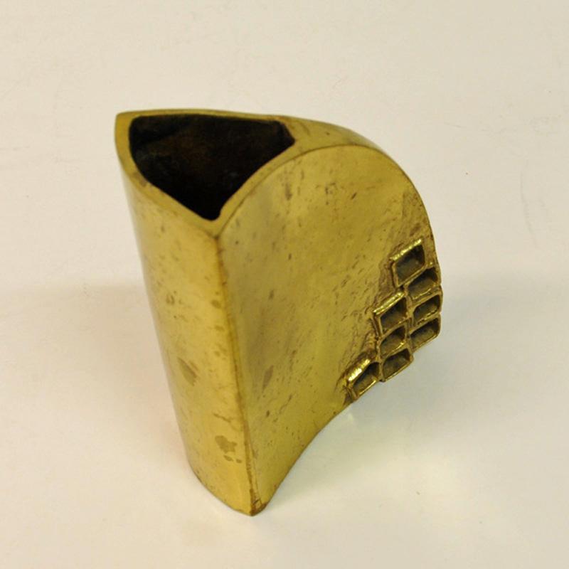 Unknown Brass Flower Vase with Square Holes, 1970s