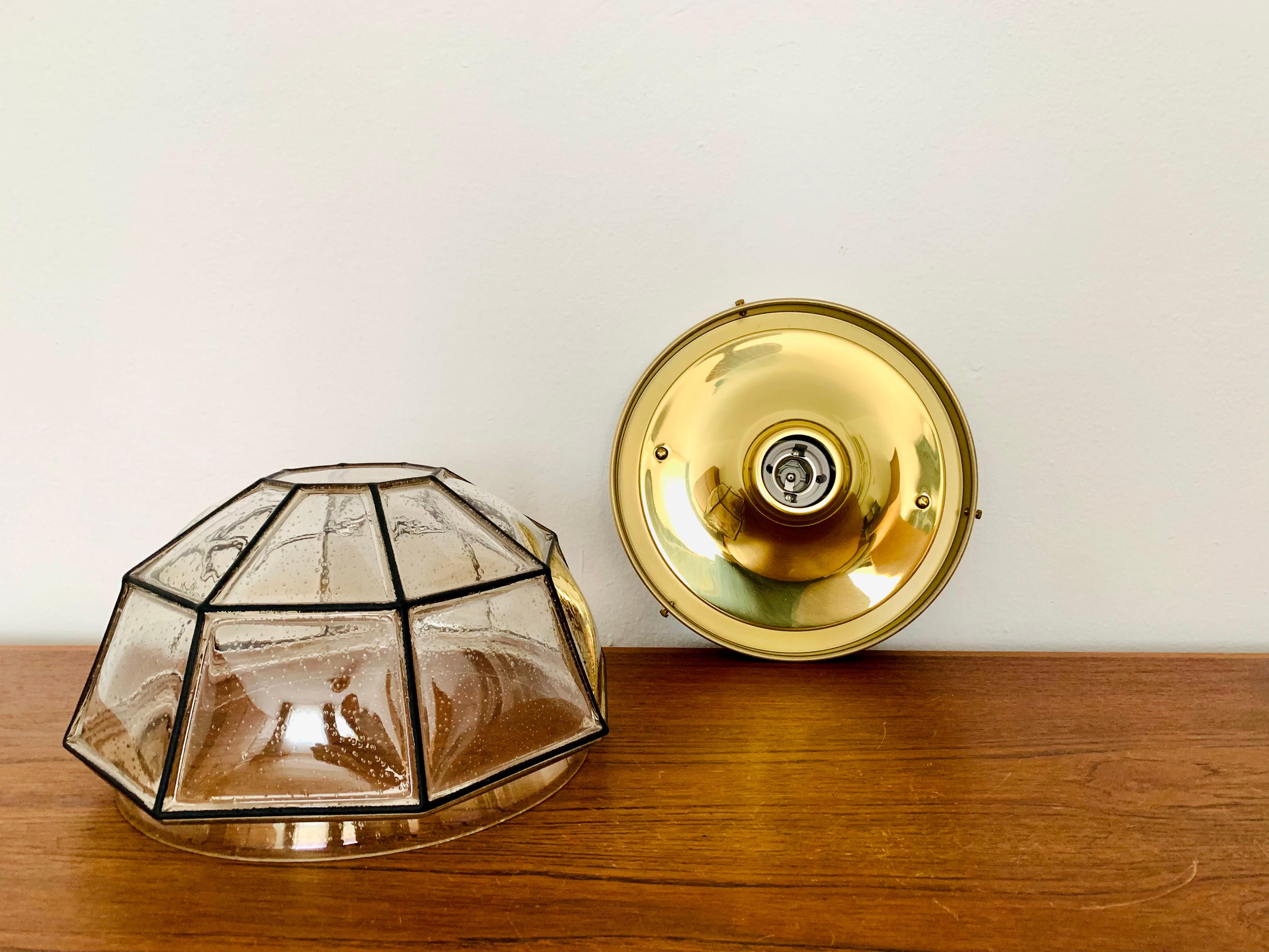 Brass Flush Light or Wall Lamp by Glashütte Limburg For Sale 7