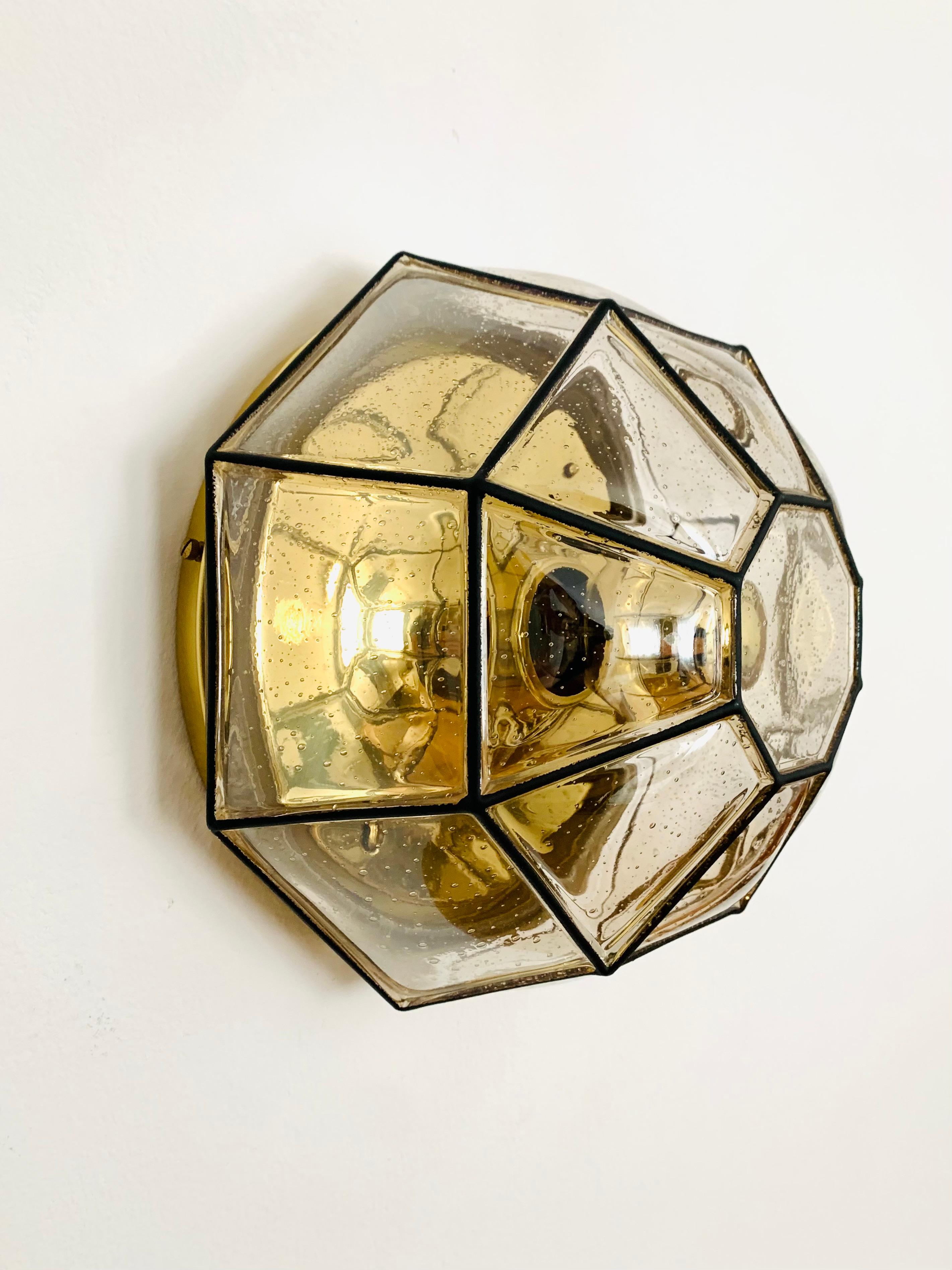 German Brass Flush Light or Wall Lamp by Glashütte Limburg For Sale