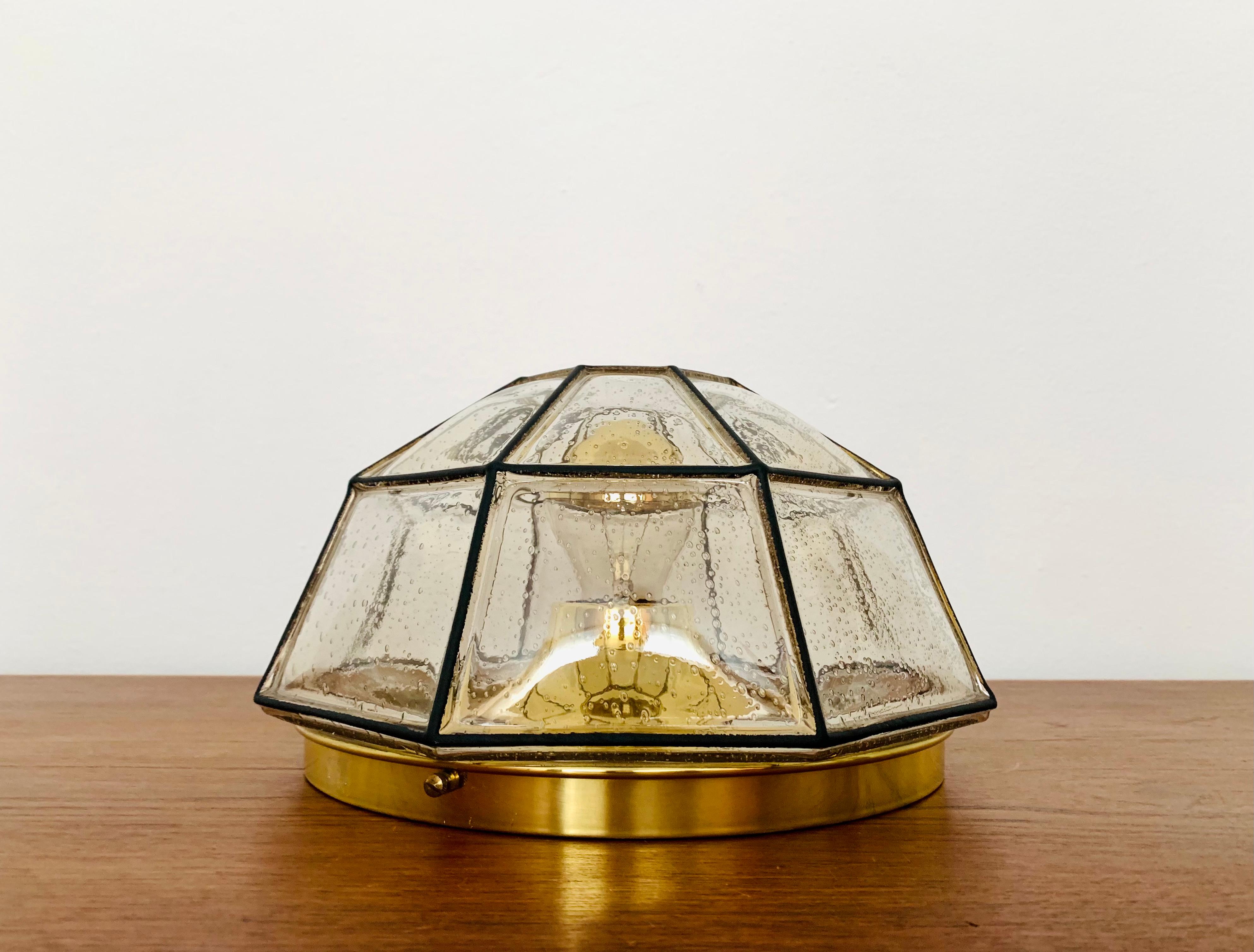 Brass Flush Light or Wall Lamp by Glashütte Limburg In Good Condition For Sale In München, DE