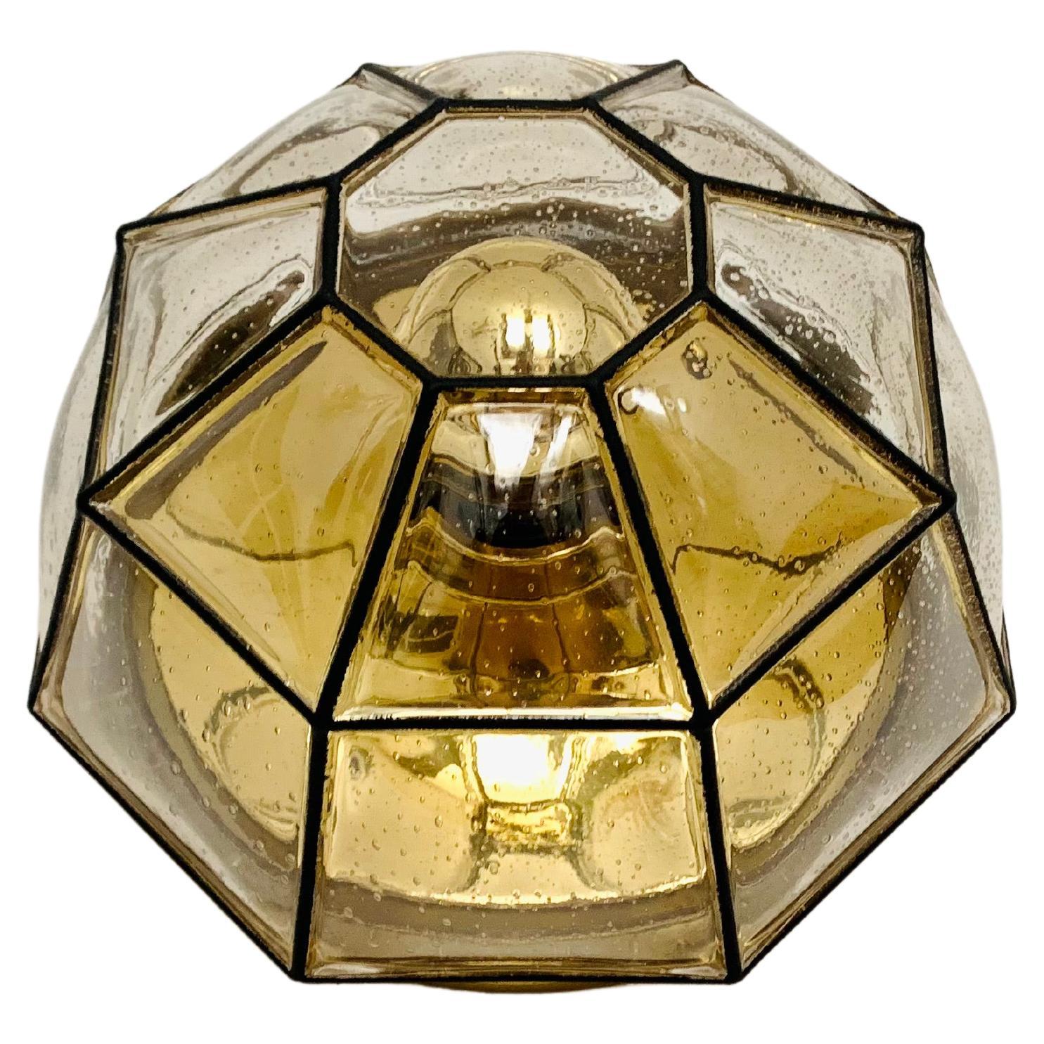 Brass Flush Light or Wall Lamp by Glashütte Limburg For Sale