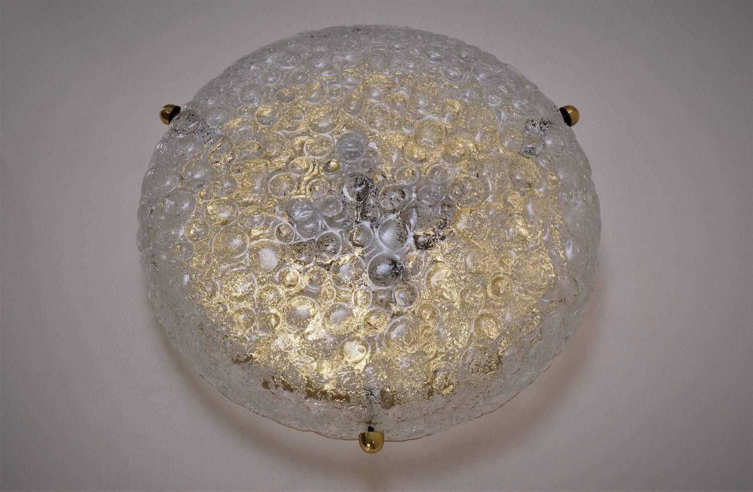 Brass flush light with glass shade by Hillebrand Lighting, circa 1970s, German.

Thoroughly cleaned respecting the vintage patina. Newly rewired, earthed, in full working order & ready to install. Light bulbs included. It is possible to install