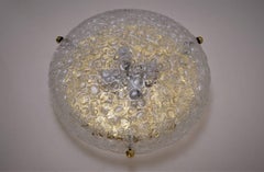 Brass Flush Light with Glass Shade, Hillebrand, circa 1970s, German