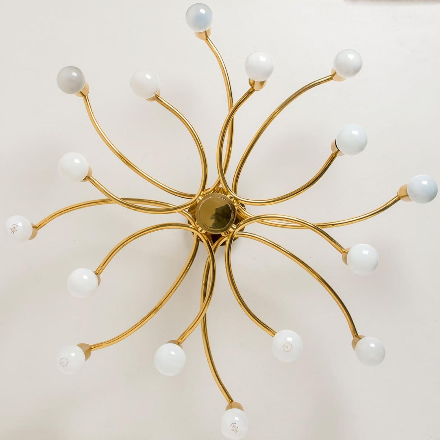 A gorgeous Sciolari ceiling light or wall light with 16 arms. Made of brass, Germany, 1960s.

Cleaned and well-wired, in full working order and ready to use. The brass frame is in very good condition. 

The fixture requires 16 E14 standard bulbs.