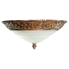 Brass Flush Mount Light W Layered Frosted Shade Floral Design
