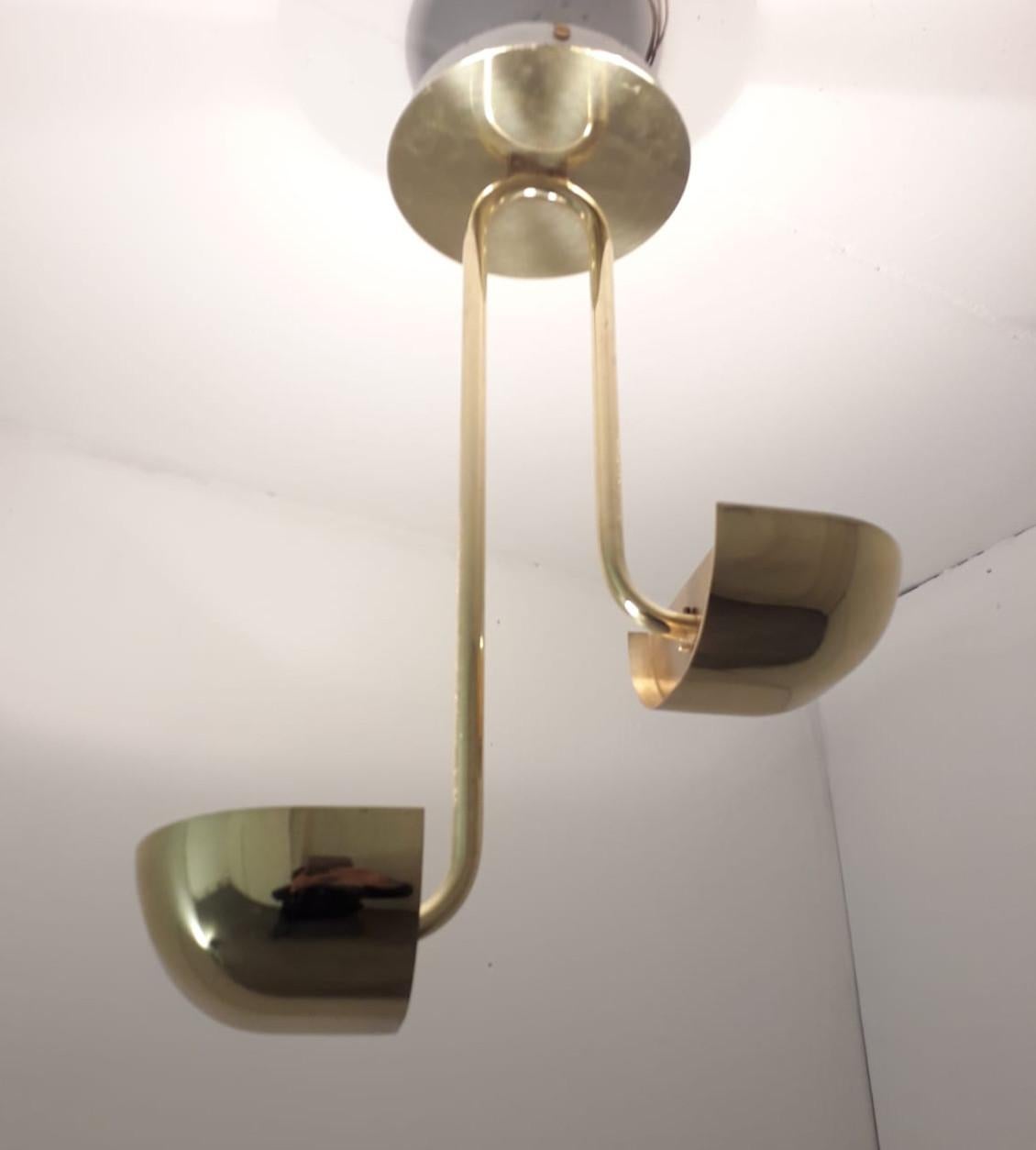 Mid-Century Modern Brass Flush Mount Pendant by Lumi For Sale