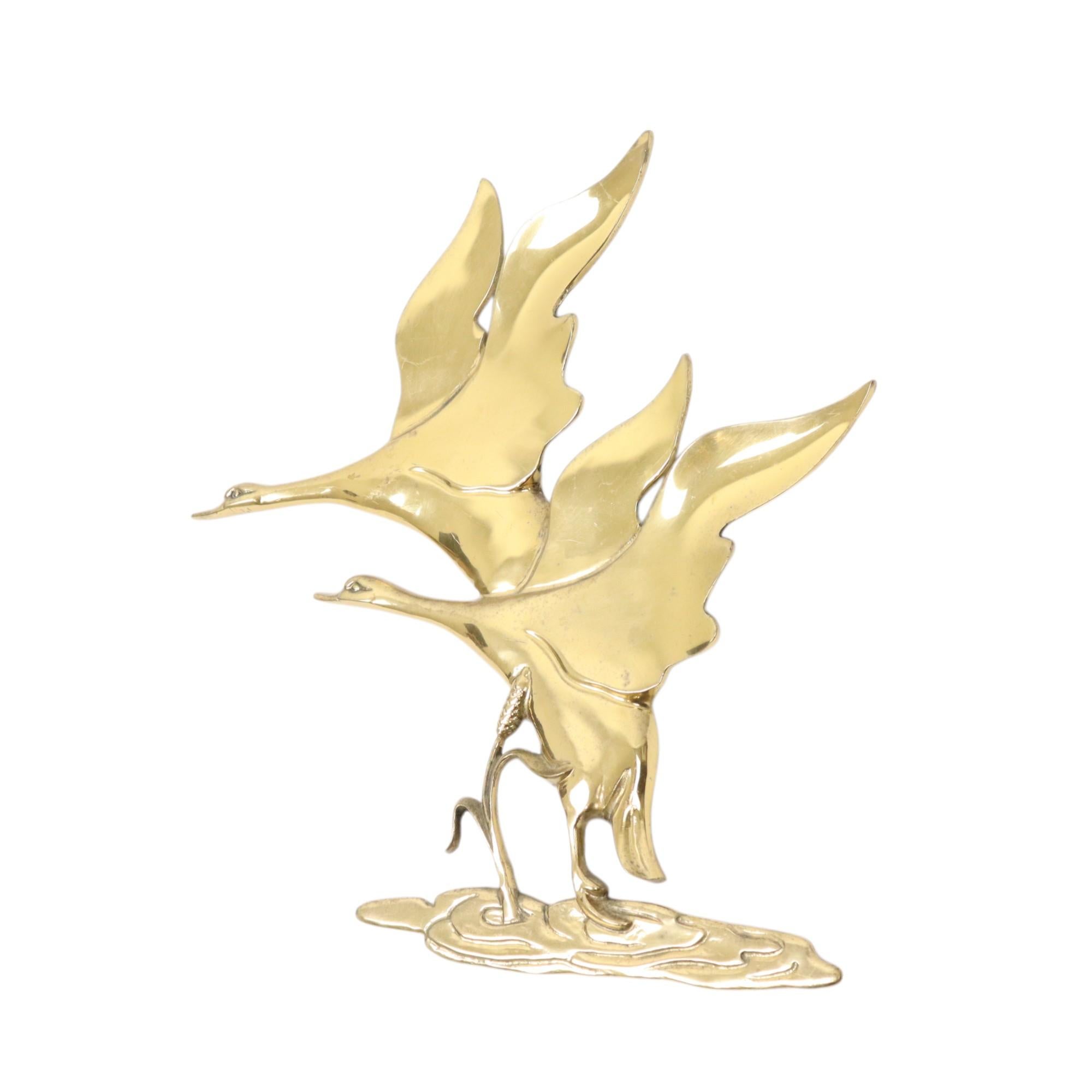Hollywood Regency Brass Flying Geese Mid Century Wall Decoration Birds For Sale