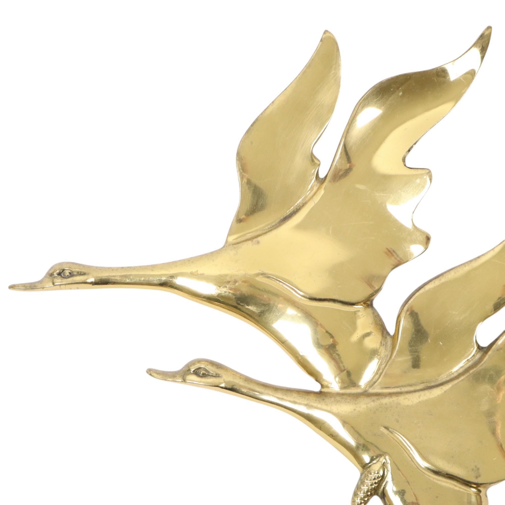 European Brass Flying Geese Mid Century Wall Decoration Birds For Sale