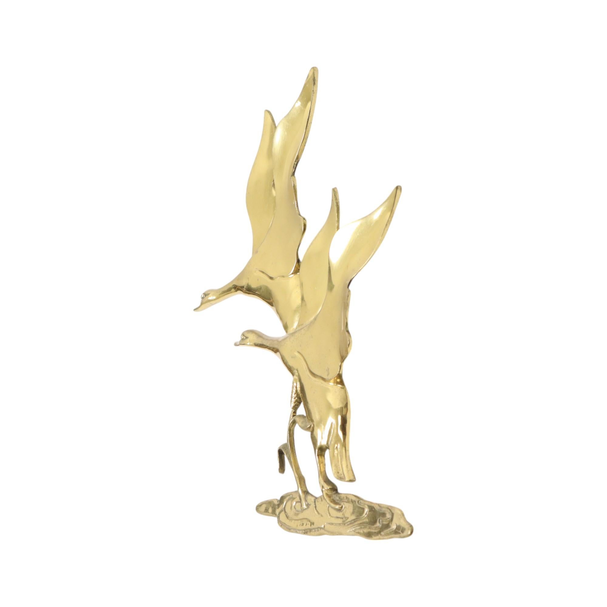 20th Century Brass Flying Geese Mid Century Wall Decoration Birds For Sale