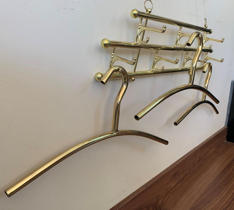 Brass Foldable Wall Coat Rack with Seven Hangers Midcentury / Art Deco