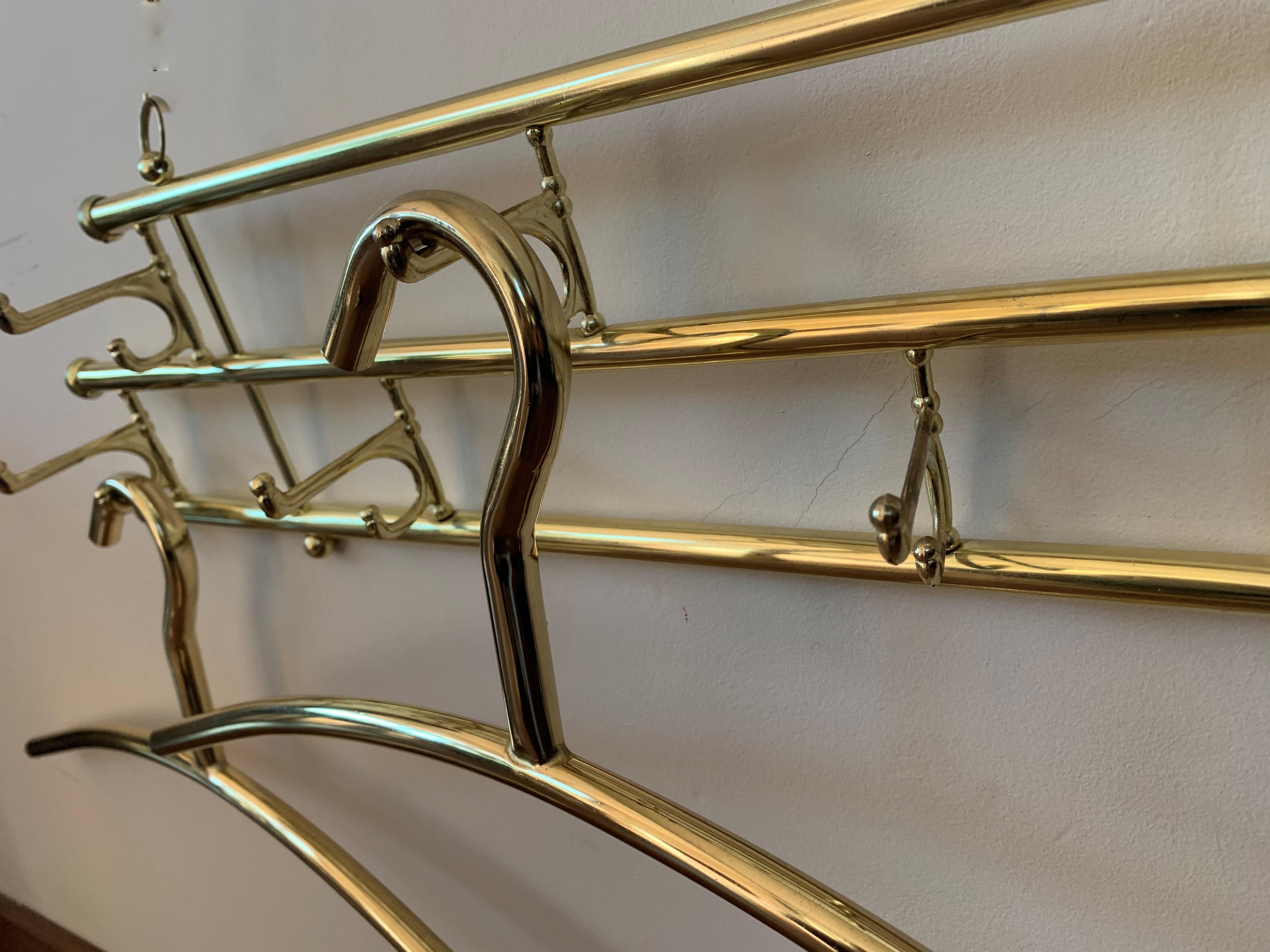 Brass Foldable Wall Coat Rack with Seven Hangers Midcentury / Art Deco, 1940s 2