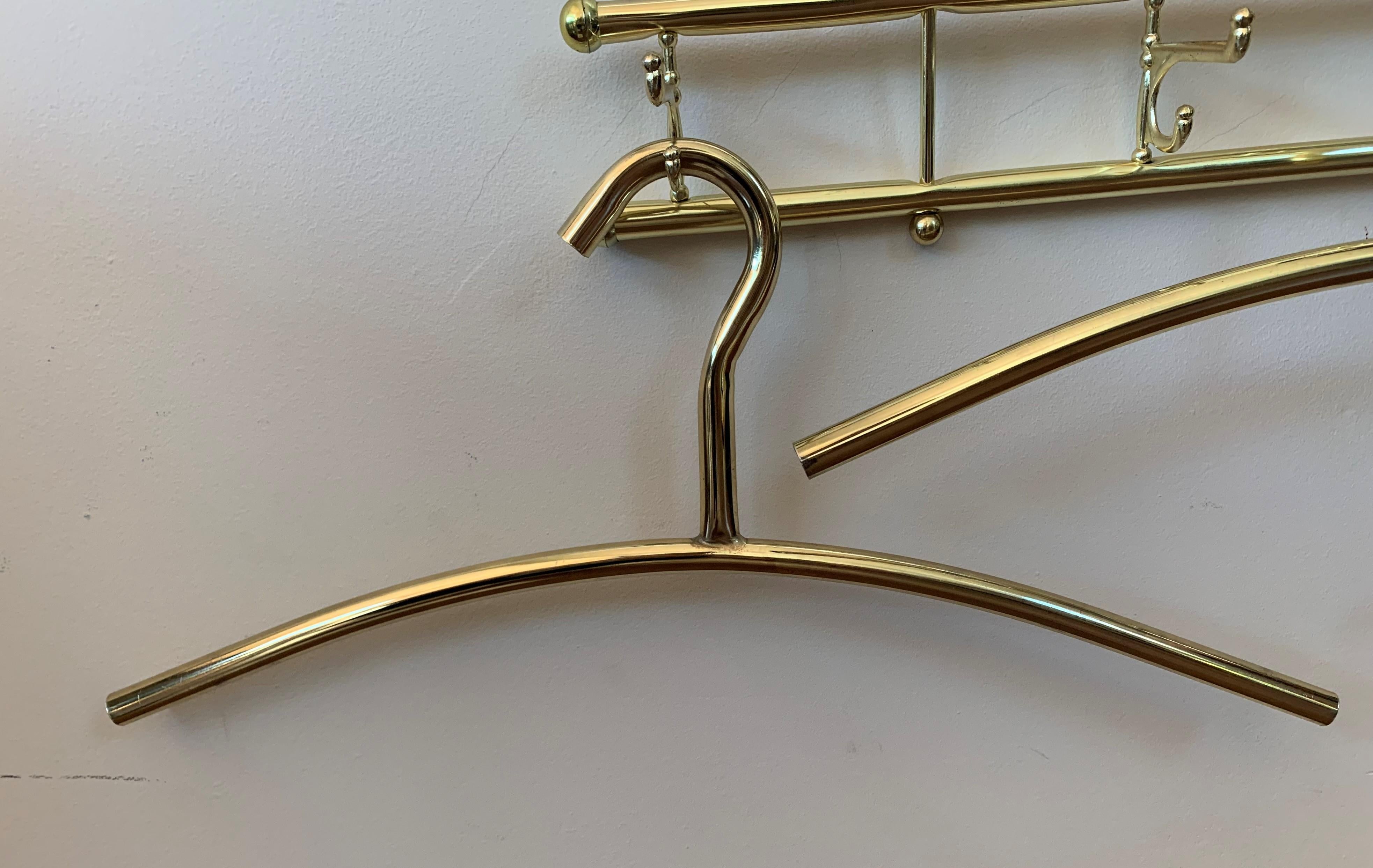 Brass Foldable Wall Coat Rack with Seven Hangers Midcentury / Art Deco, 1940s 3