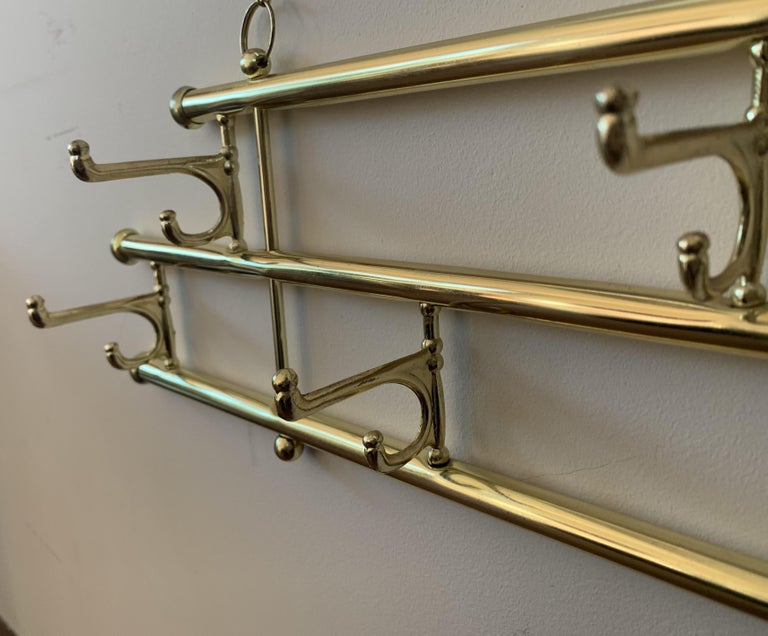 Brass Foldable Wall Coat Rack with Seven Hangers Midcentury / Art Deco ...