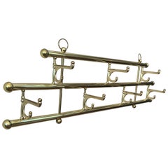 Brass Foldable Wall Coat Rack with Seven Hangers Midcentury / Art Deco, 1940s