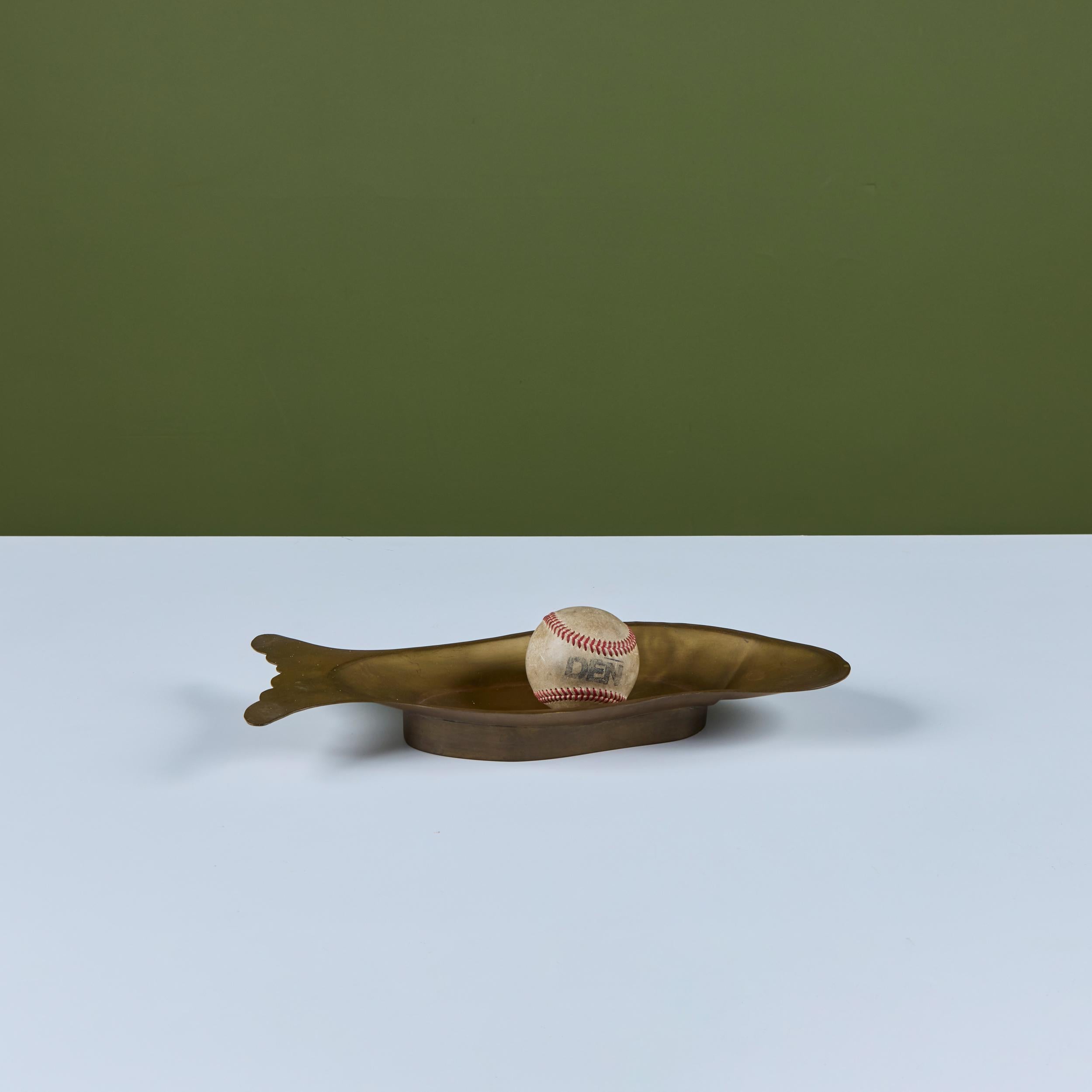 Mid-Century Modern Brass Footed Fish Dish For Sale
