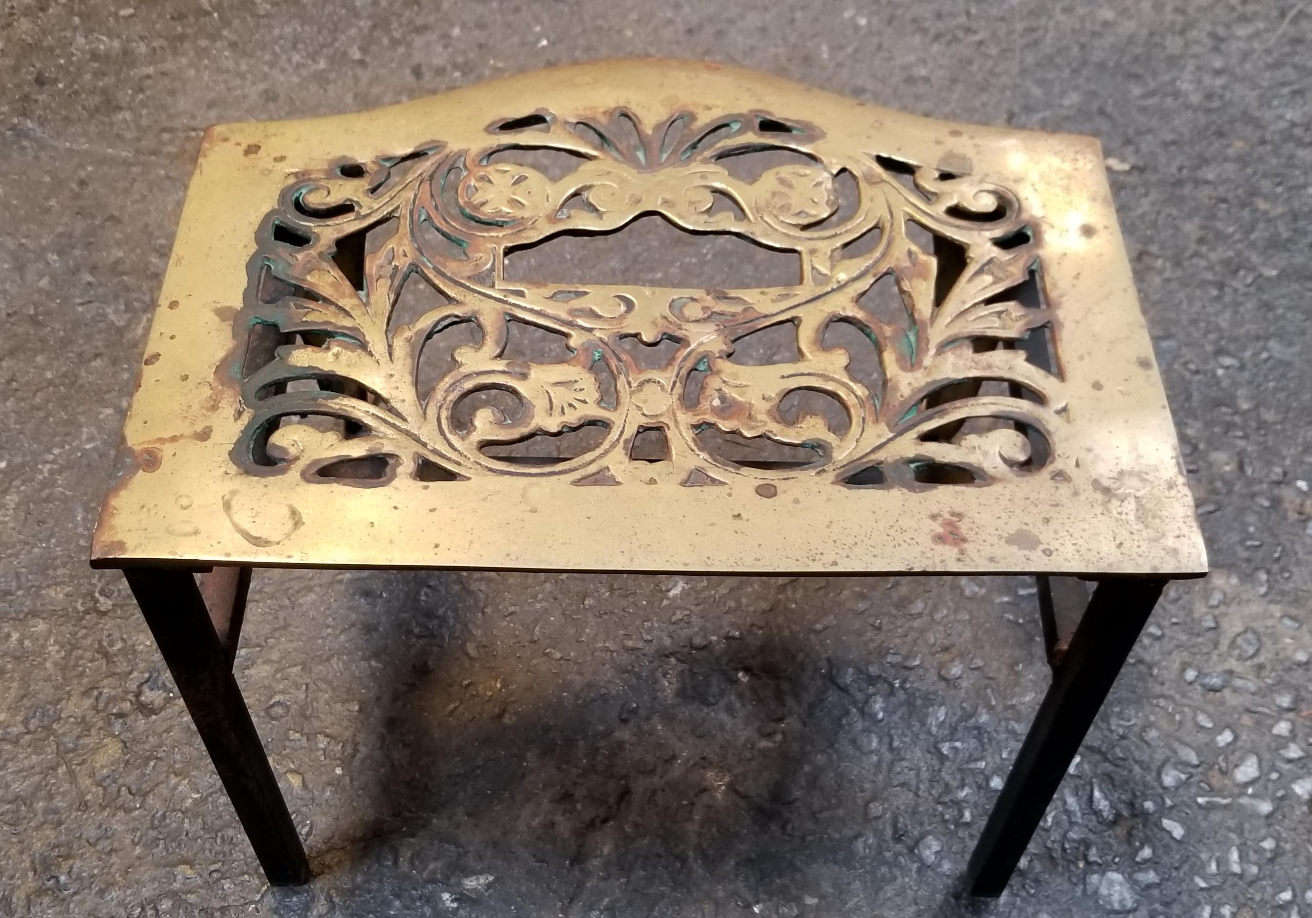 English Brass Footman Fireplace Stool, 19th Century