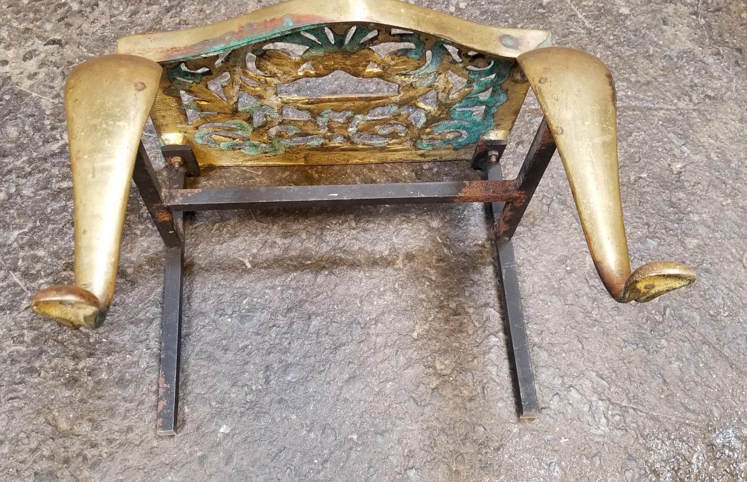 Brass Footman Fireplace Stool, 19th Century In Good Condition In Fulton, CA