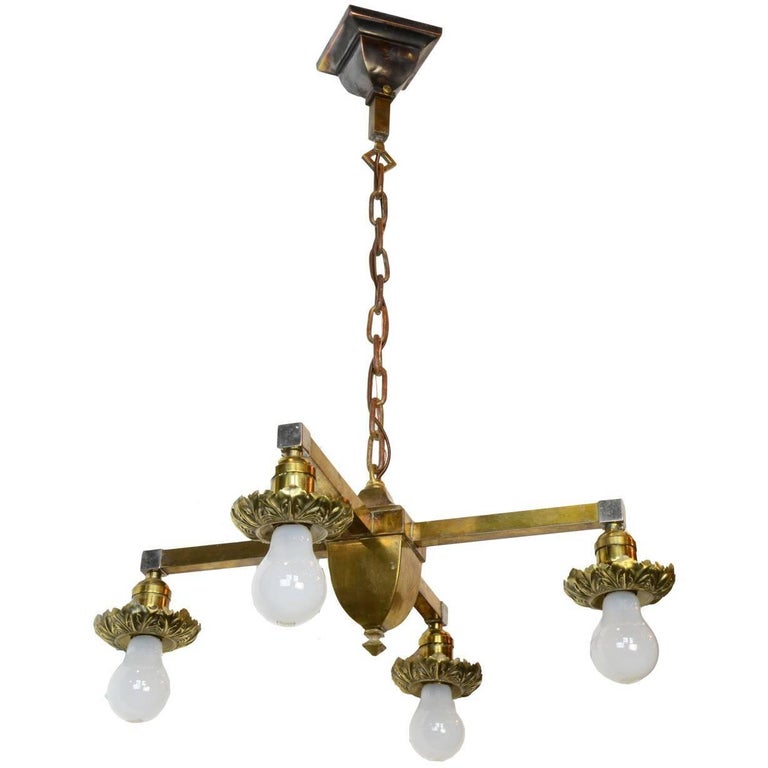 Br Four Arm Bare Bulb Mission Chandelier At 1stdibs Br Four Arm Bare Bulb Mission Chandelier For