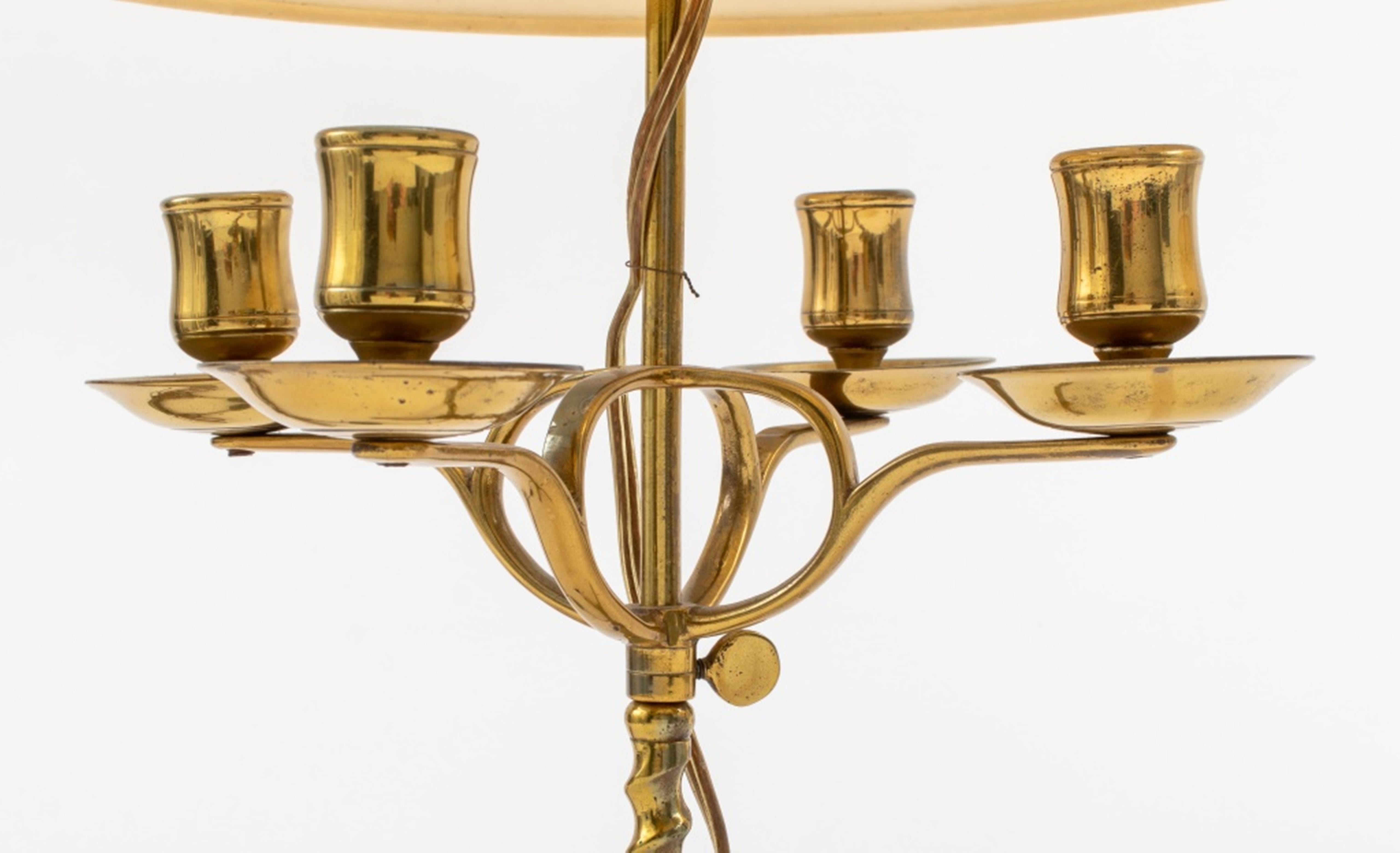 Brass Four-Arm Candle Lamps, Pair In Good Condition For Sale In New York, NY