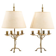 Brass Four-Arm Candle Lamps, Pair