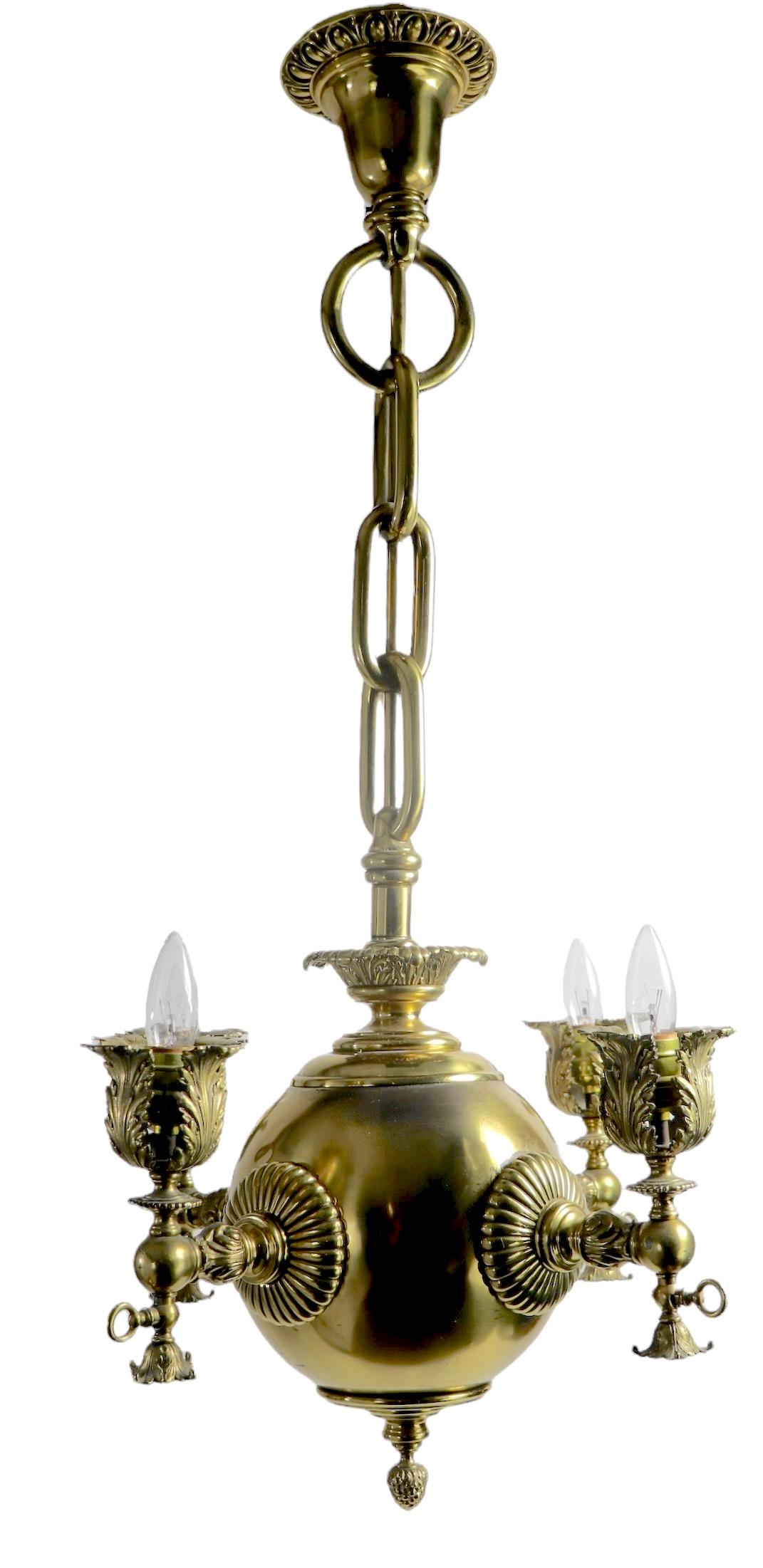 Brass Four Light Electrified Gas Fixture 19th C Made in Usa For Sale 9