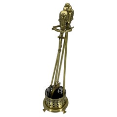 Brass Four Piece Fireplace Tools on Stand, French, Circa 1920's