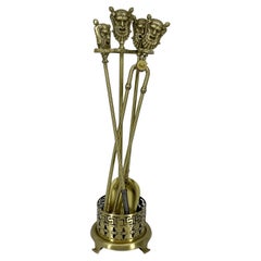 Antique Brass Four Piece Fireplace Tools on Stand, French, Circa 1920's