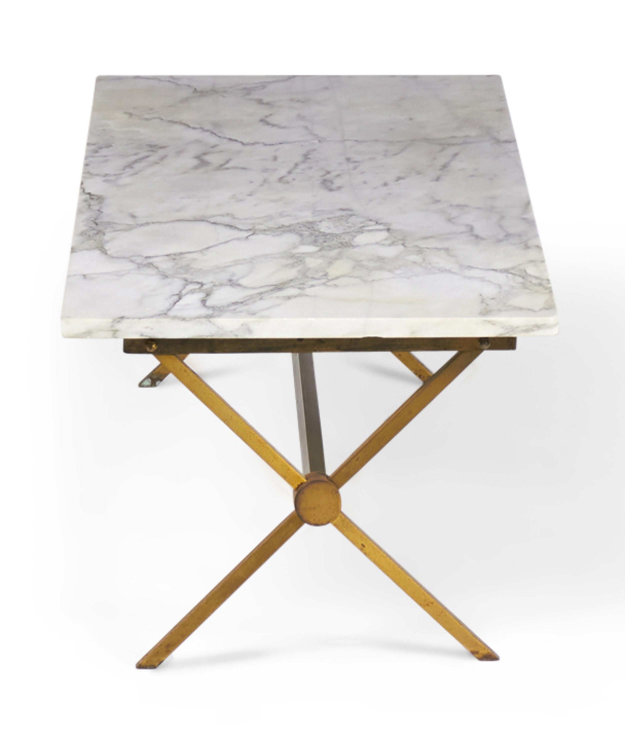 Mid-Century Modern Brass Frame and Carrara Marble Cocktail / Coffee Table 'Manner of Maison Jansen' For Sale