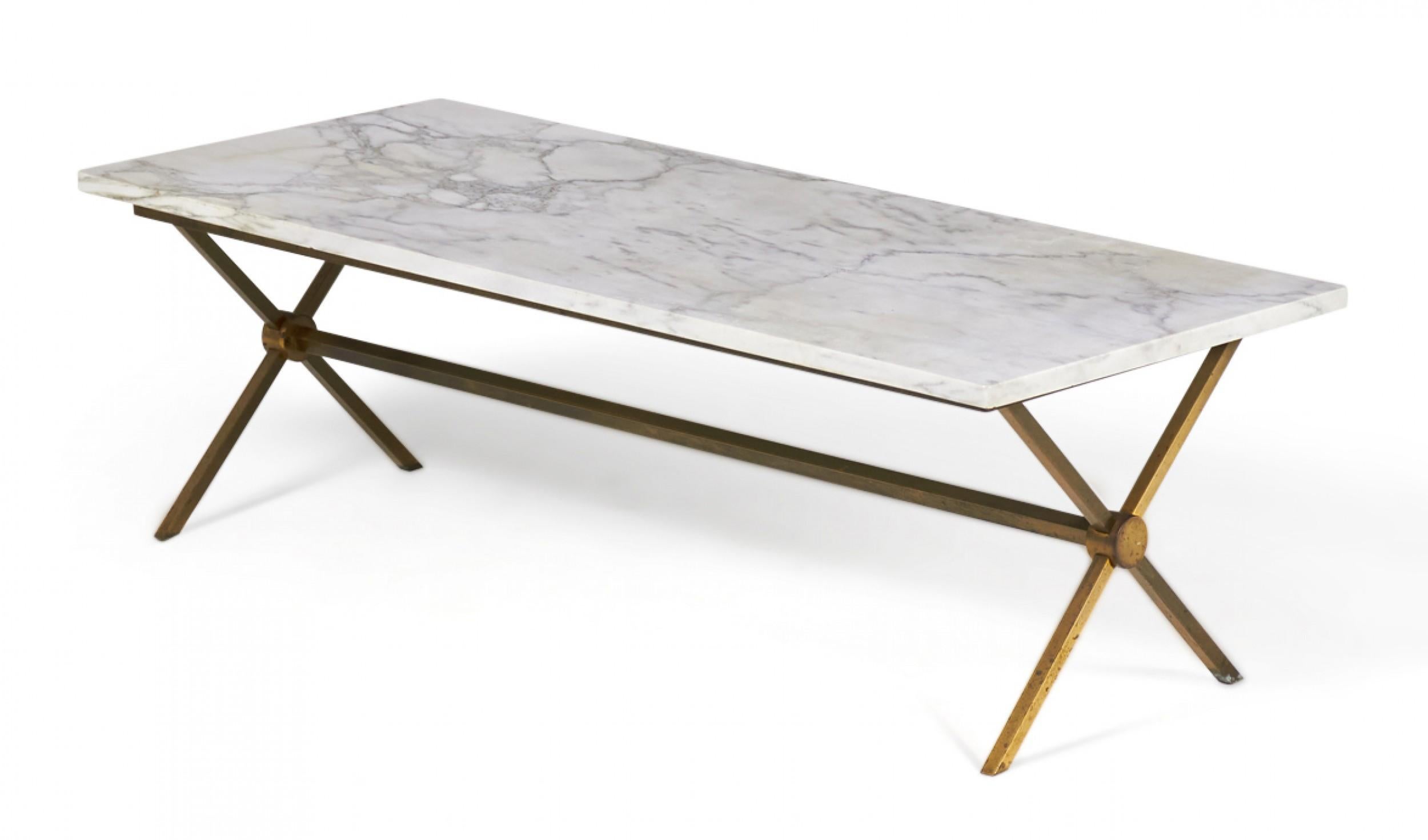 20th Century Brass Frame and Carrara Marble Cocktail / Coffee Table 'Manner of Maison Jansen' For Sale