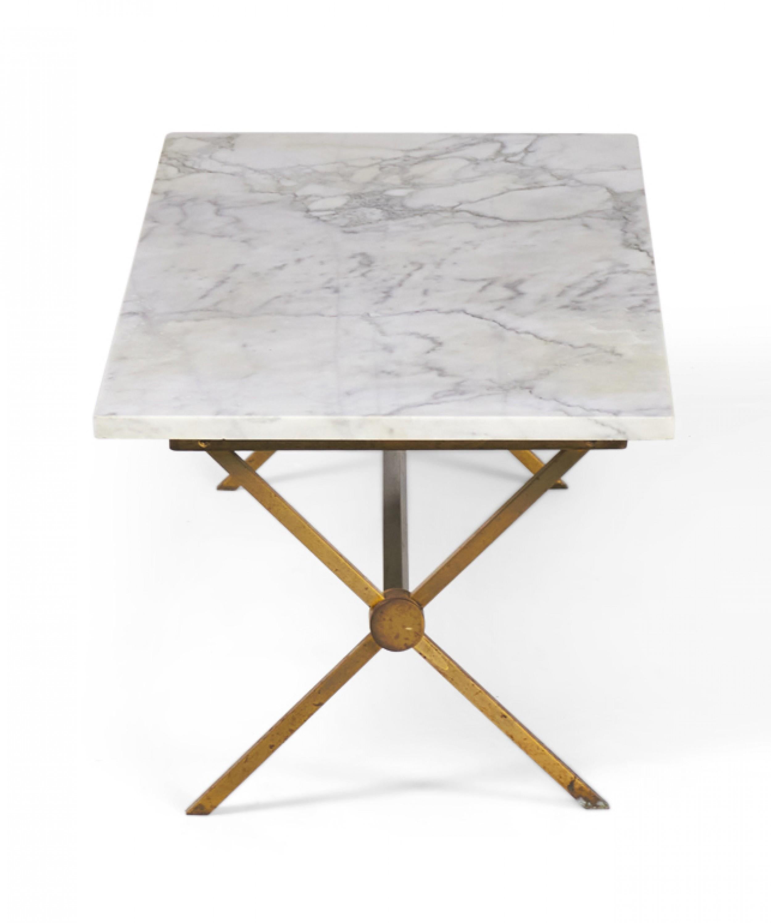 Metal Brass Frame and Carrara Marble Cocktail / Coffee Table 'Manner of Maison Jansen' For Sale